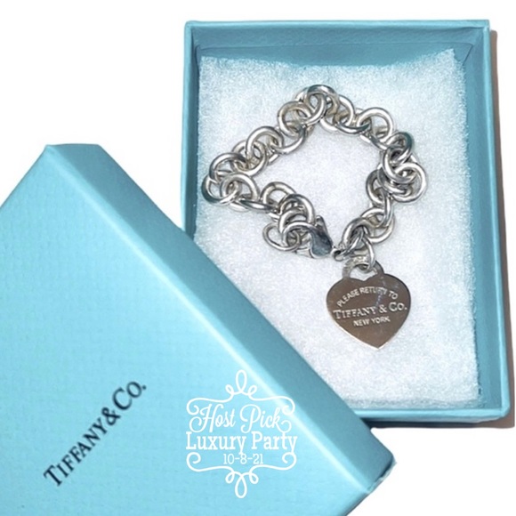TIFFANY & CO Charm Bracelet Return To Tiffany Heart Charm Sterling Silver 8.25” - Picture 9 of 9